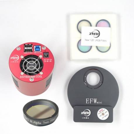 camera refroidie asi 1600 monochrome + roue à filtres mini + 5 filtres.