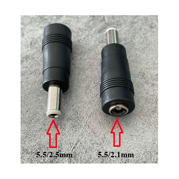 Adaptateur pour alimentation : 5.5/2.1 mm vers 5.5/2.5 mm