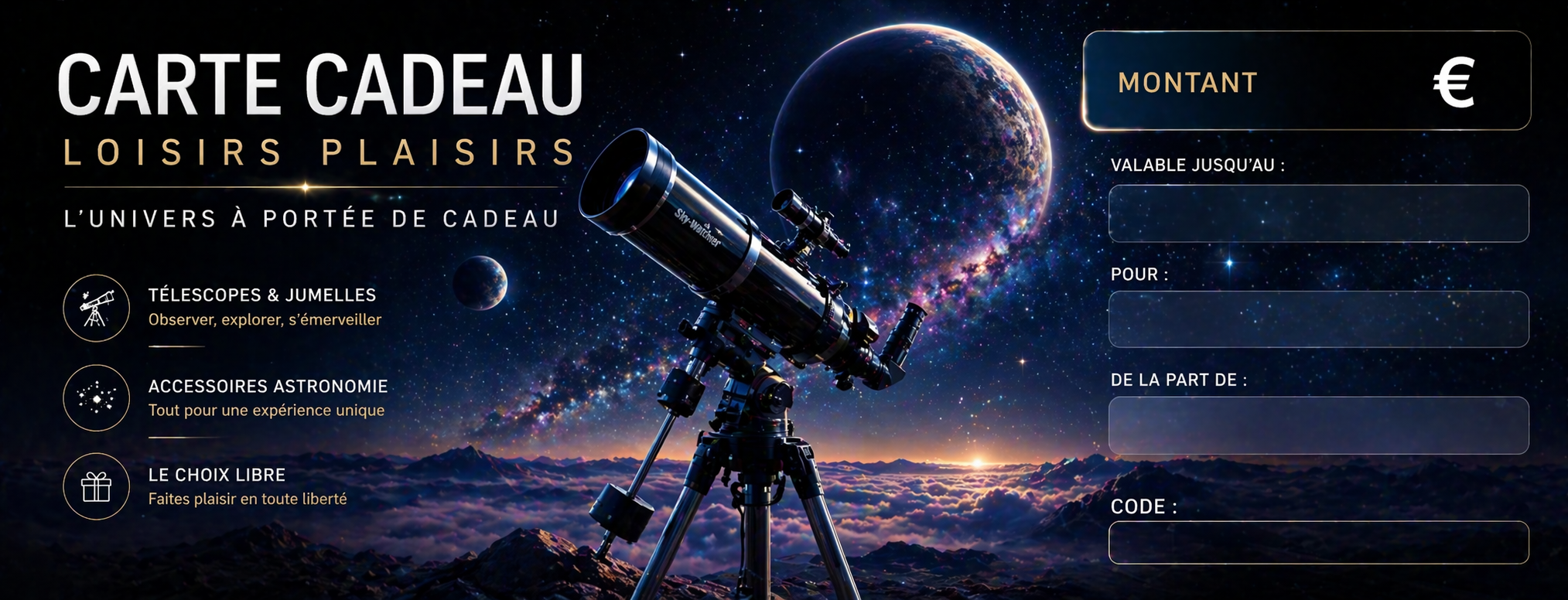 Carte cadeau astronomie