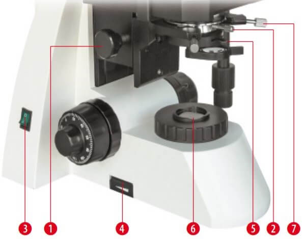 Microscope Science TRM 301 trinoculaire : Condenseur d’Abbe N.A. 1.25 réglable