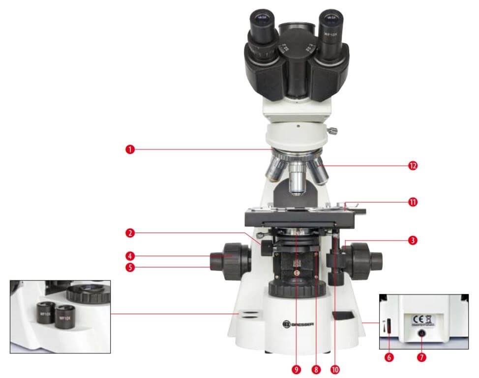 Composants du microscope Bresser Bioscience 40-1000x trinoculaire