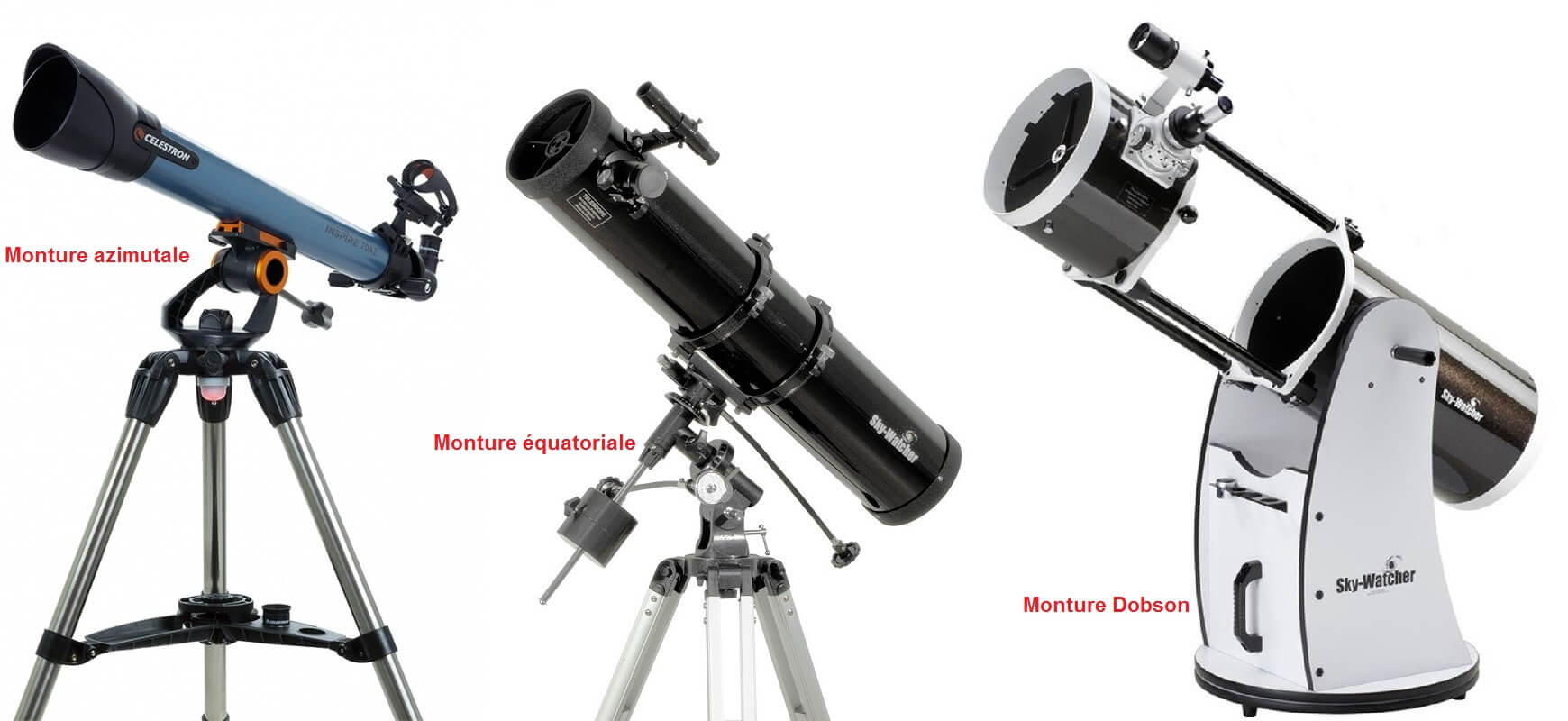 Monture télescope : azimutale, équatoriale et Dobson