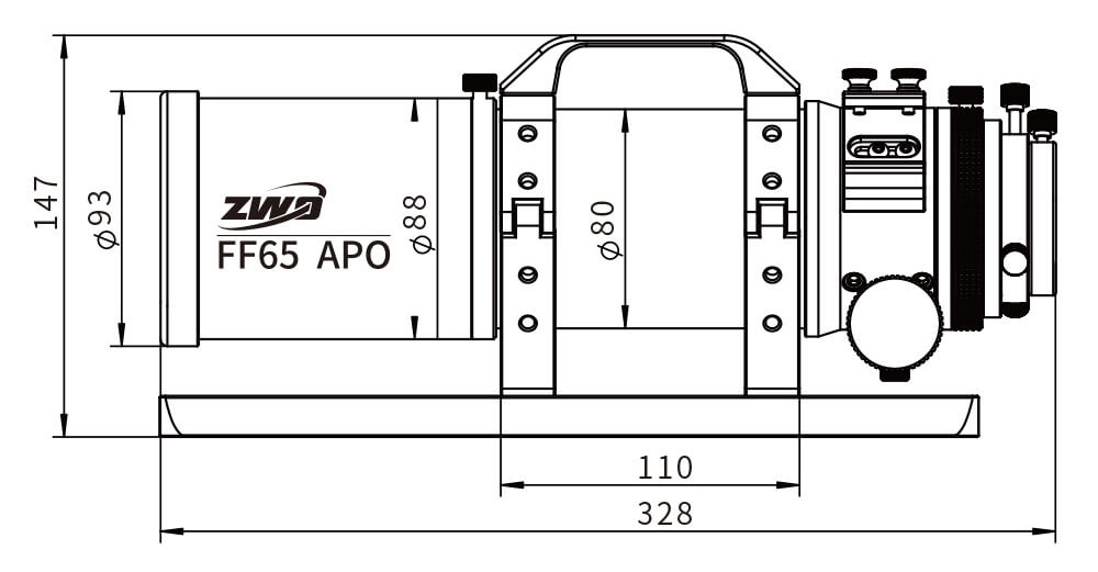 dimensions lunette apo quintuplet ff65 zwo