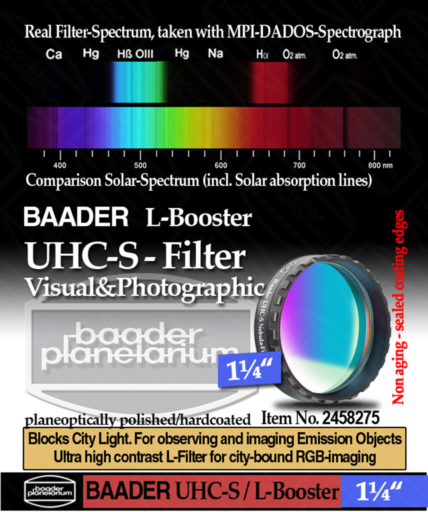 Filtre stellaire UHC-S/L-booster standard 31.75 mm, plan parallèle, avec barillet faible épaisseur