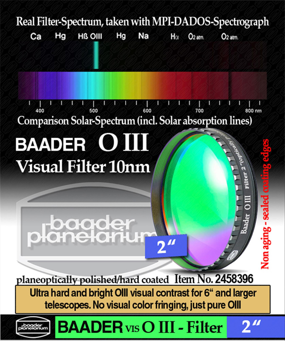 Baader Planetarium Filtre nébuleuse O III visuel (HBW 10nm), filetage standard 50,8 mm
