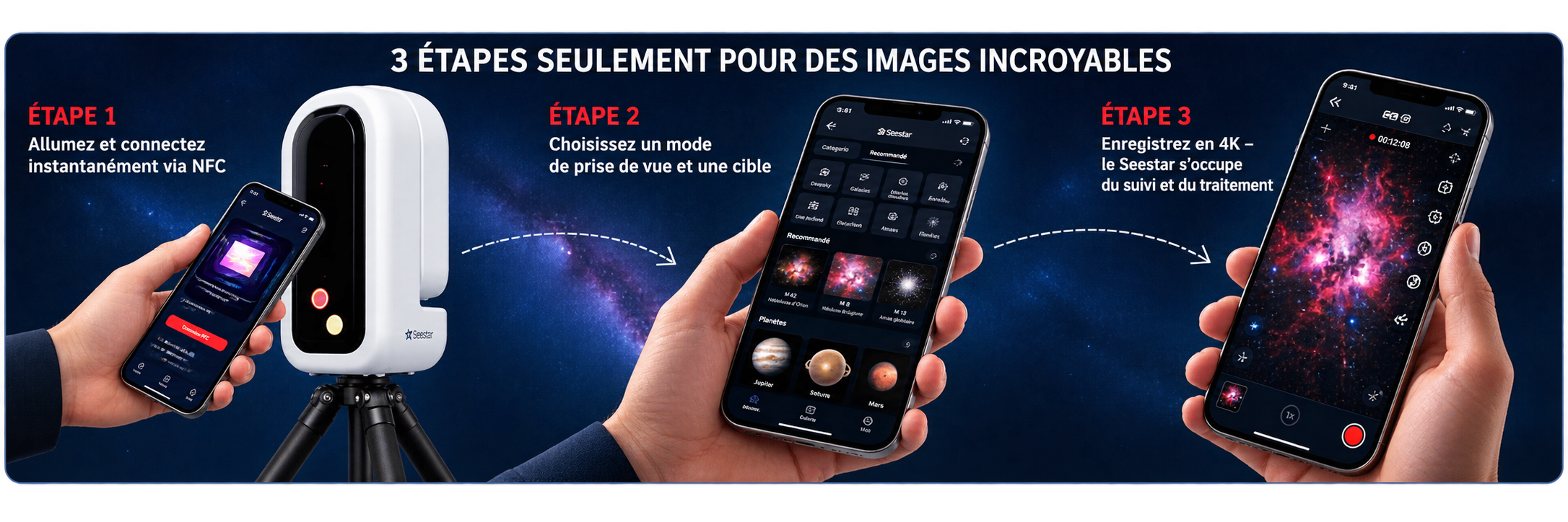 Seestar S50 Pro ZWO – utilisation simple en 3 étapes avec connexion NFC et application smartphone